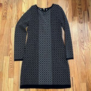 CYNTHIA ROWLEY  Black White Geometric Pattern Sweater Dress